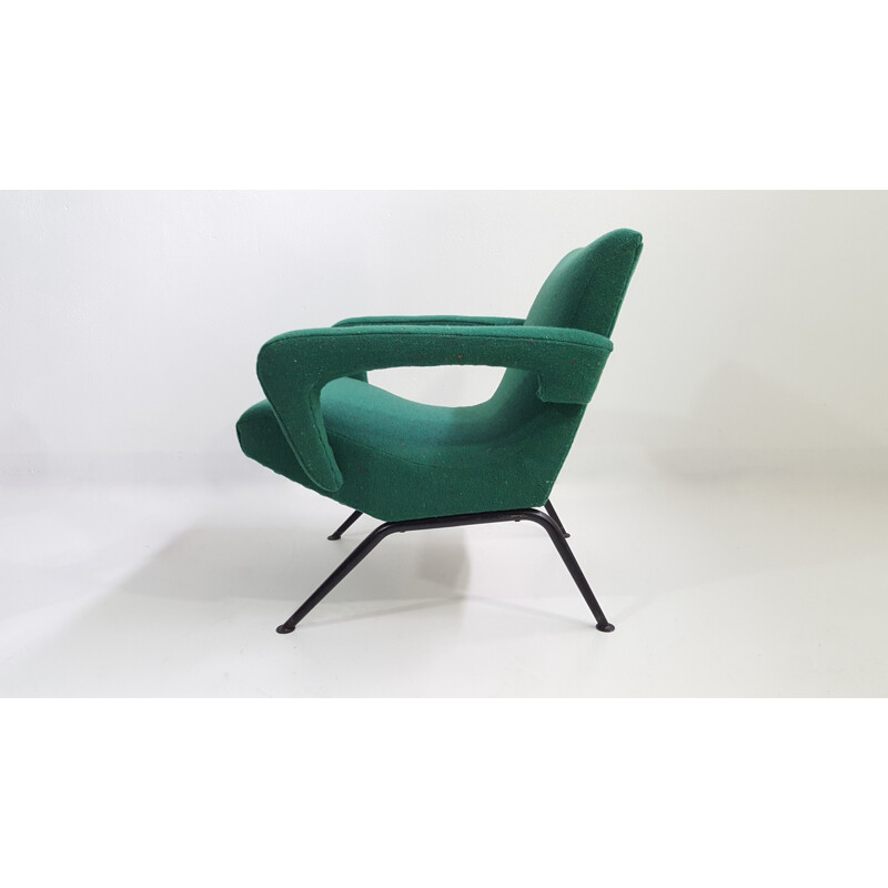 Pair of green fabric and black legs armchairs - 1950s