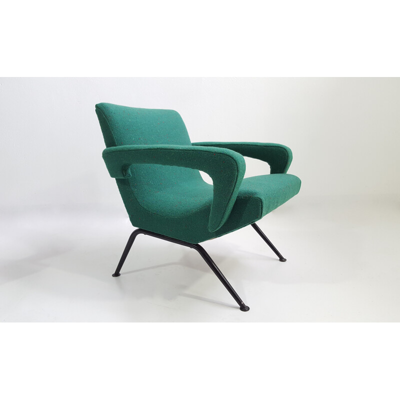 Pair of green fabric and black legs armchairs - 1950s