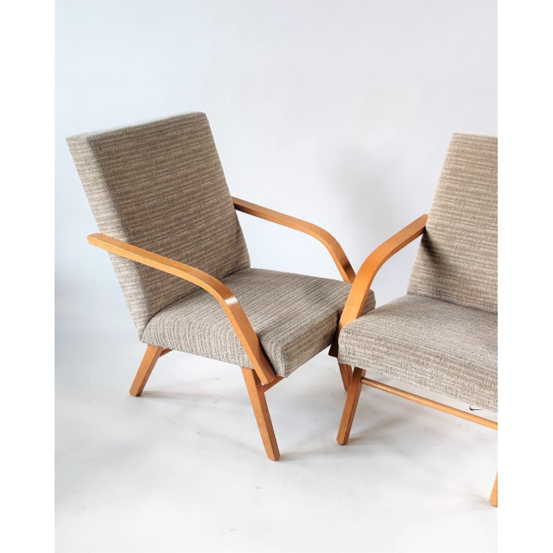 Pair of mid-century Czechoslovakian armchairs in light beige, 1960s