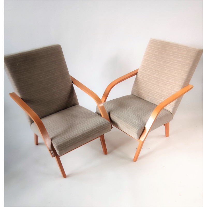 Paar midden-eeuwse Tsjecho-Slowaakse fauteuils in lichtbeige, 1960