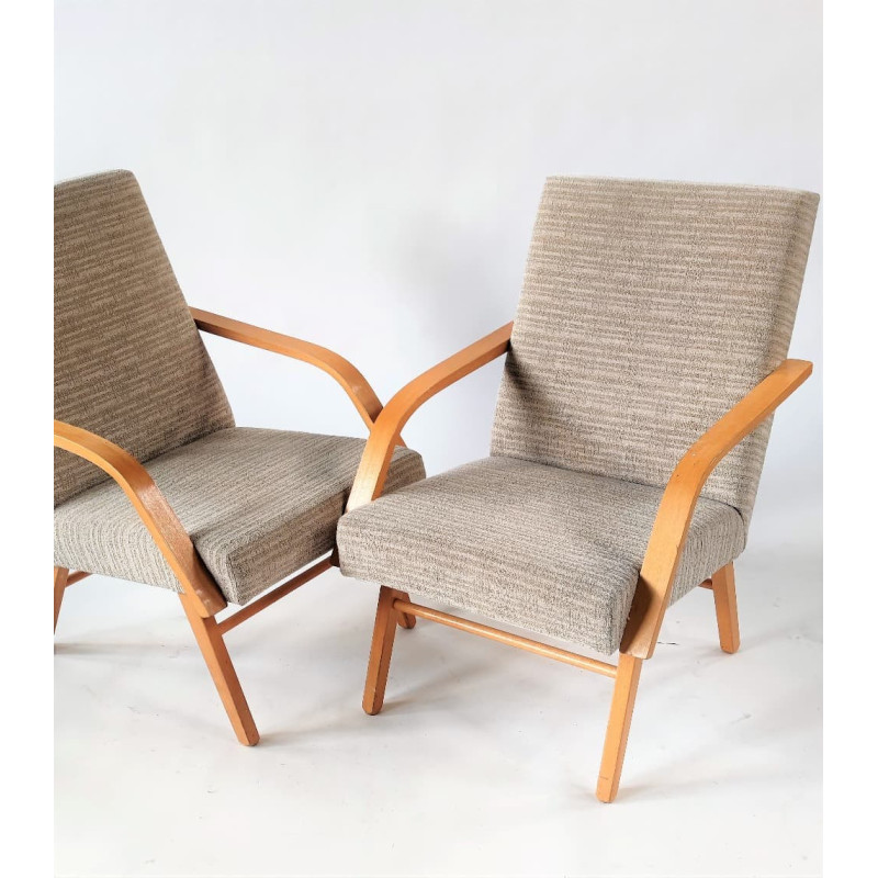 Paar midden-eeuwse Tsjecho-Slowaakse fauteuils in lichtbeige, 1960