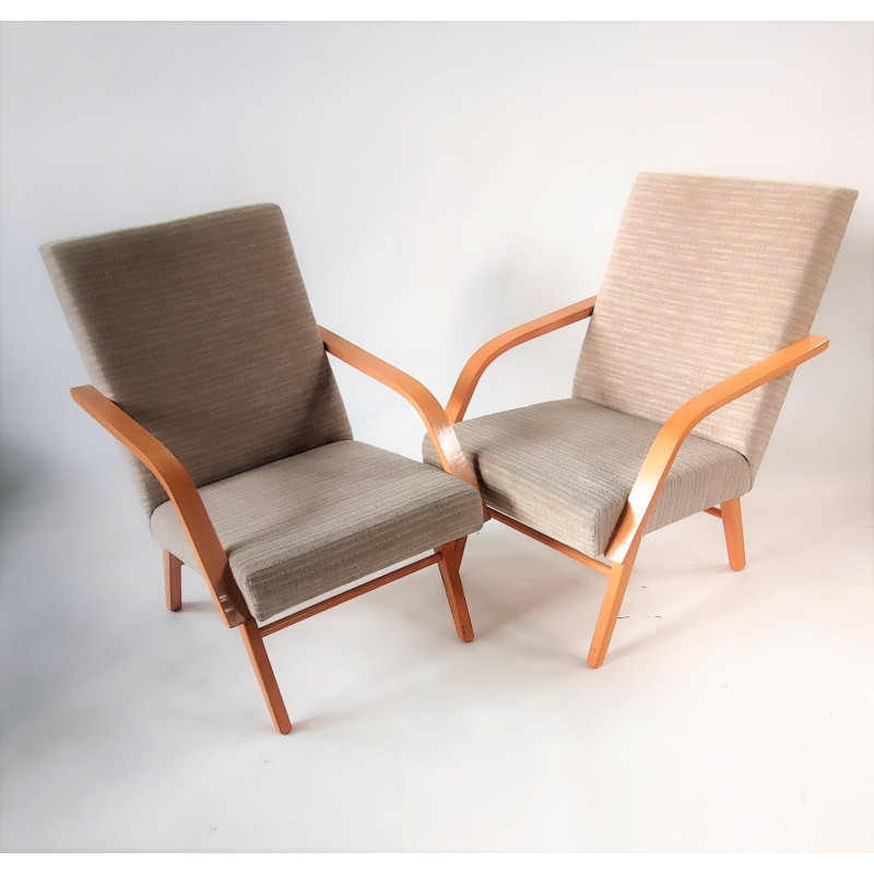 Pair of mid-century Czechoslovakian armchairs in light beige, 1960s