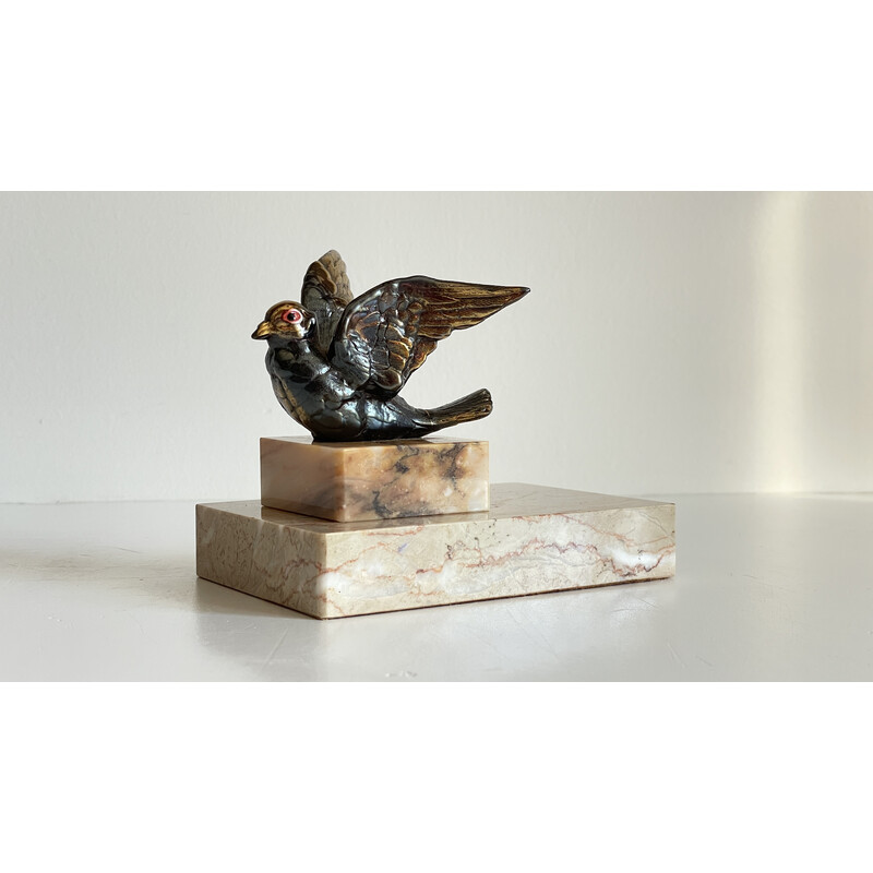 Vintage Art Deco paperweight bird on marble