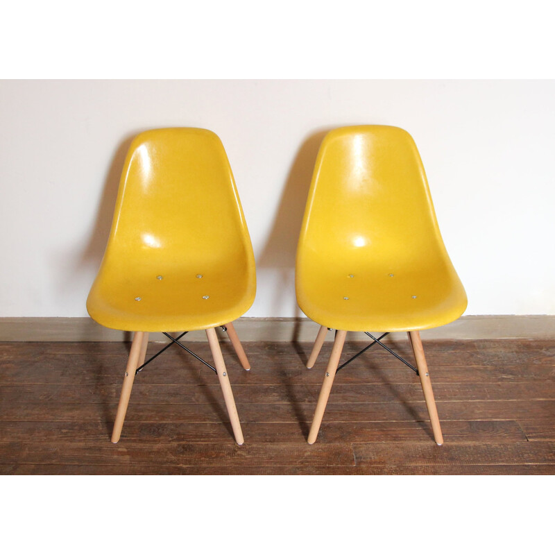 Par de cadeiras Dsw amarelas vintage de Charles e Ray Eames para Herman Miller