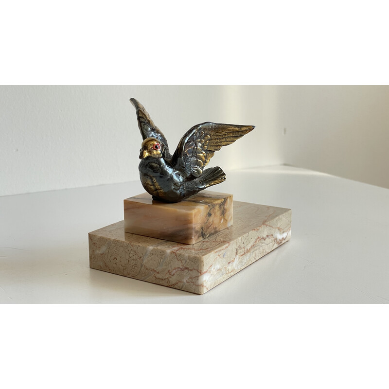 Vintage Art Deco paperweight bird on marble