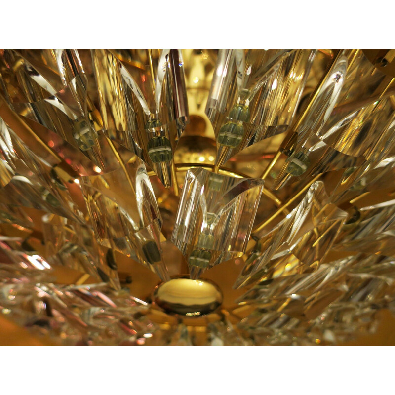 Lampadario vintage in ottone placcato oro e cristallo di Stilkronen, Italia, anni '70