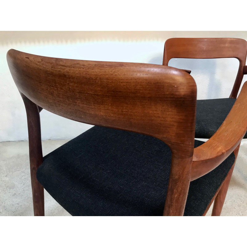 Pair of Danish vintage teak and wool "Model 56" armchairs by Niels O. Møller for J.L. Møllers, 1954