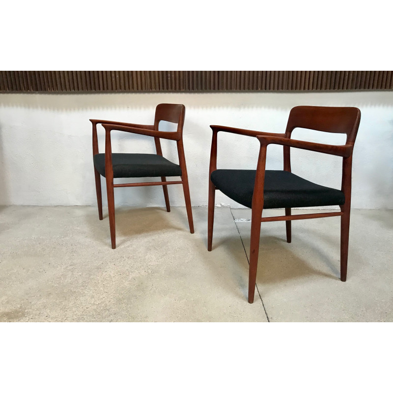 Dänisches Vintage-Sesselpaar aus Teakholz und Wolle "Modell 56" von Niels O. Møller für J.L. Møllers, 1954