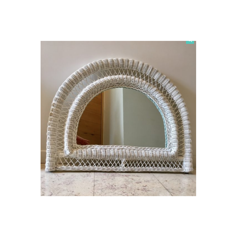 Vintage mirror in white rattan