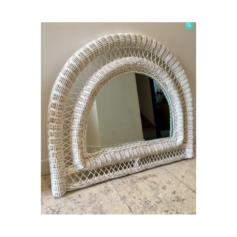 Specchio vintage in rattan bianco