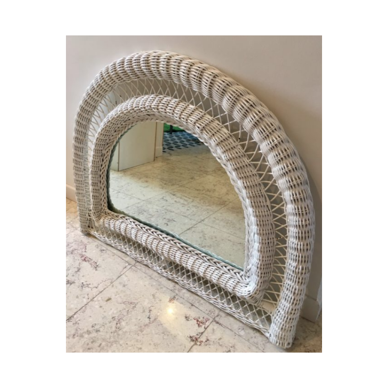 Vintage mirror in white rattan