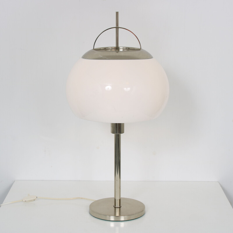 Lámpara de mesa vintage en cromo y plexiglás, Bélgica 1970