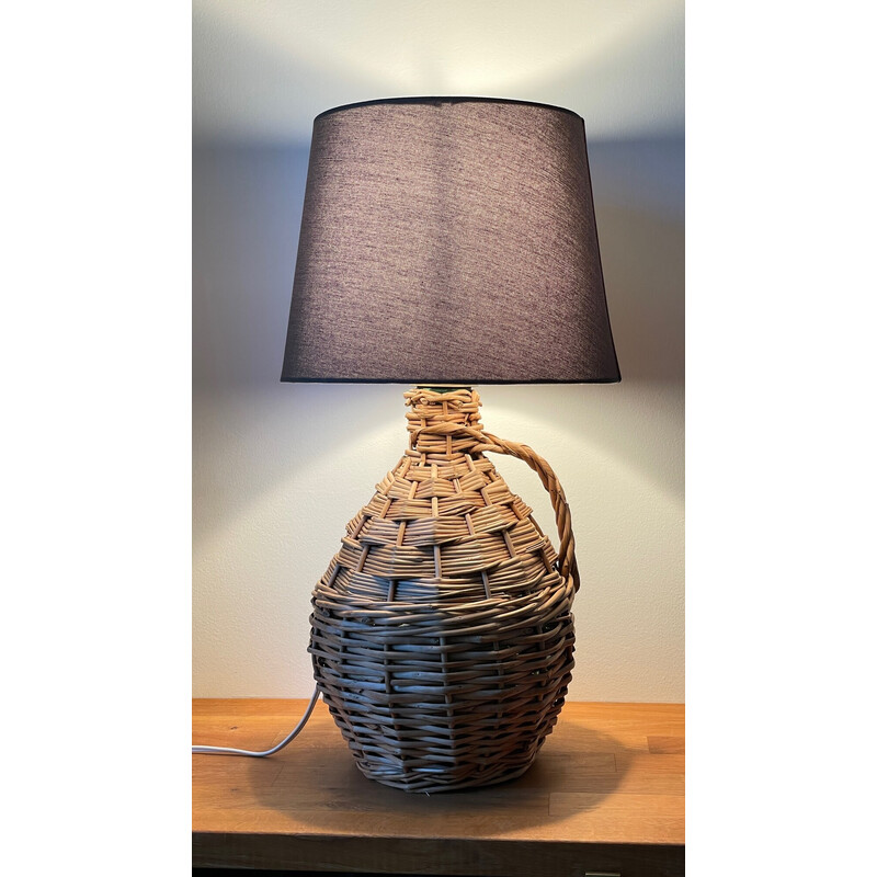 Vintage lamp Dame Jeanne in rattan