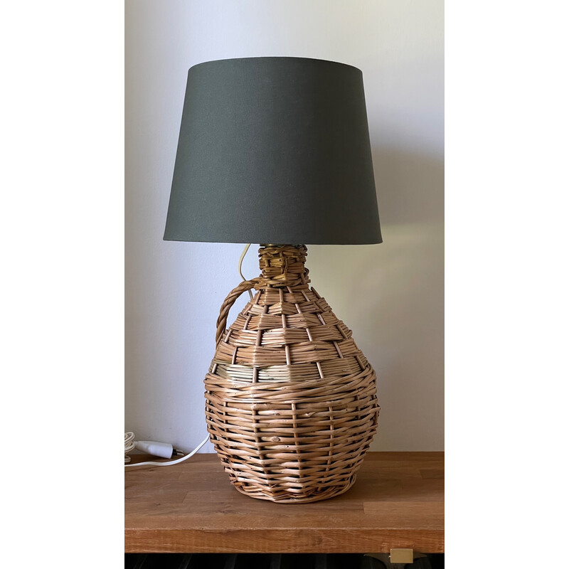 Vintage lamp Dame Jeanne in rattan