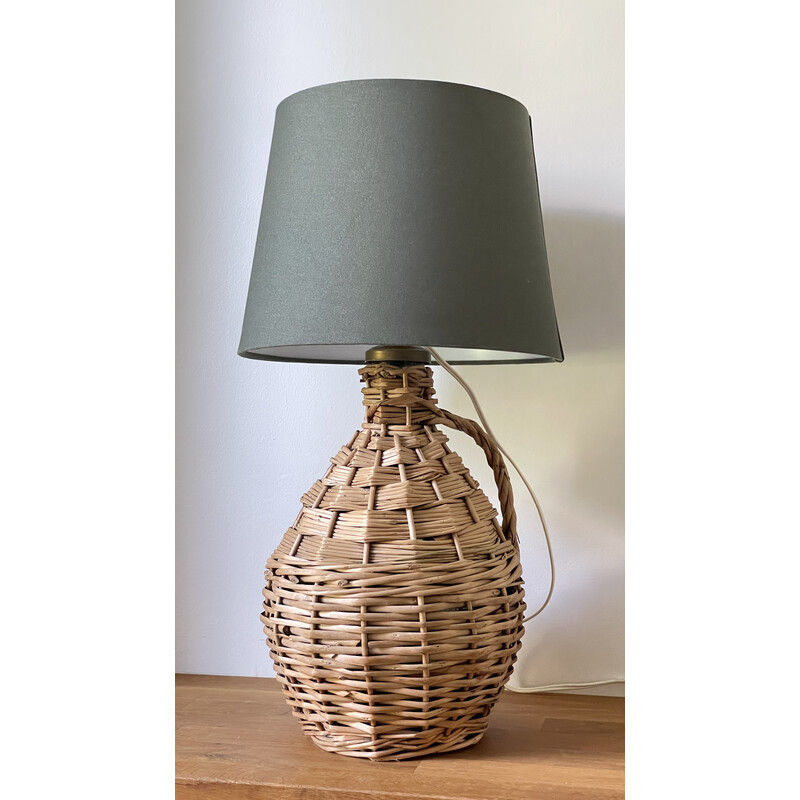 Lampe vintage Dame Jeanne en rotin