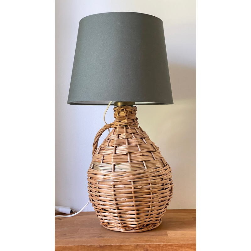 Lampada vintage Dame Jeanne in rattan