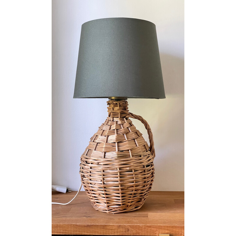 Lampada vintage Dame Jeanne in rattan