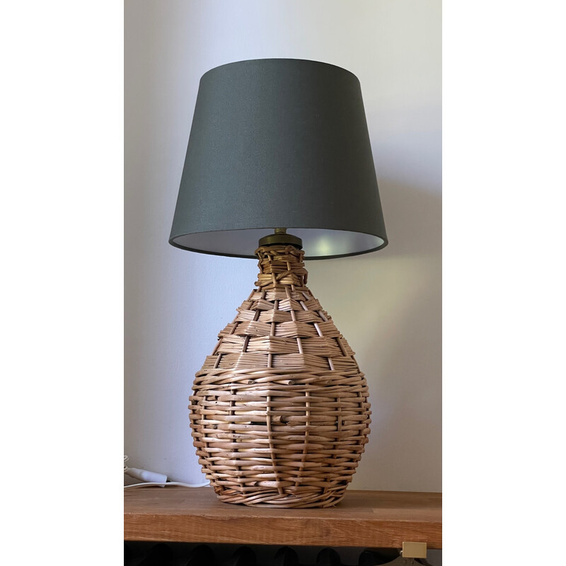 Lampe vintage Dame Jeanne en rotin