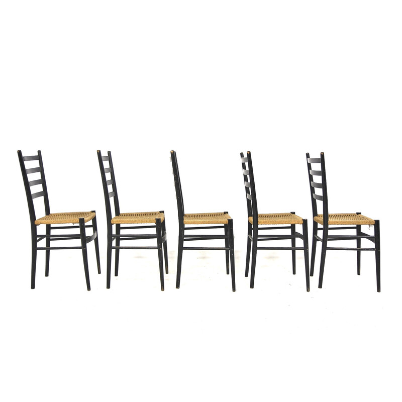 Set van 10 vintage houten en papieren koordstoelen, Zweden 1970