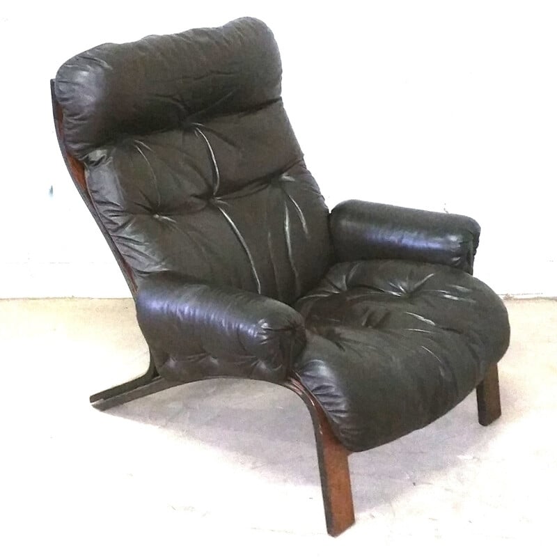 Fauteuil en cuir et palissandre RyBo, Oddvin RYKKEN - 1970