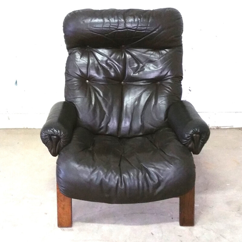 Fauteuil en cuir et palissandre RyBo, Oddvin RYKKEN - 1970