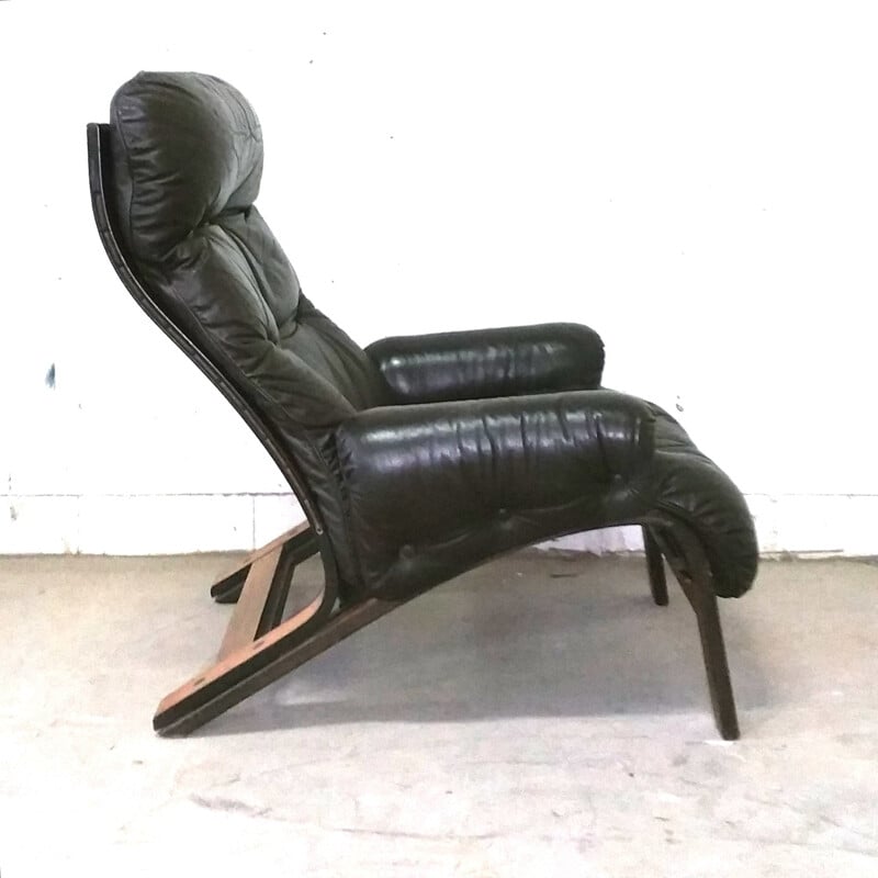 RyBo leather and rosewood armchair, Oddvin RYKKEN - 1970s