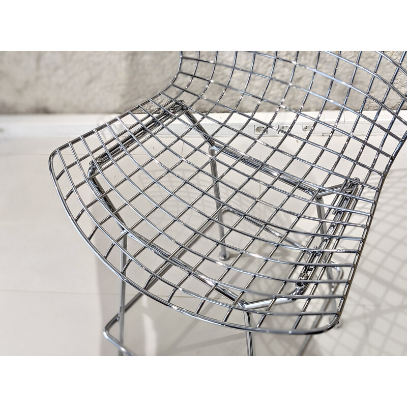 Set of 4 steel bar stools with cushion by Harry Bertoia for Knoll, 1952s