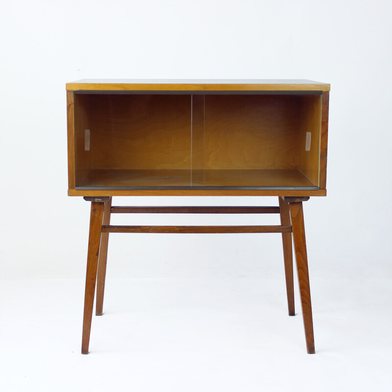 Vintage walnut and glass cabinet by Drevovyroba, Czechoslovakia 1969s