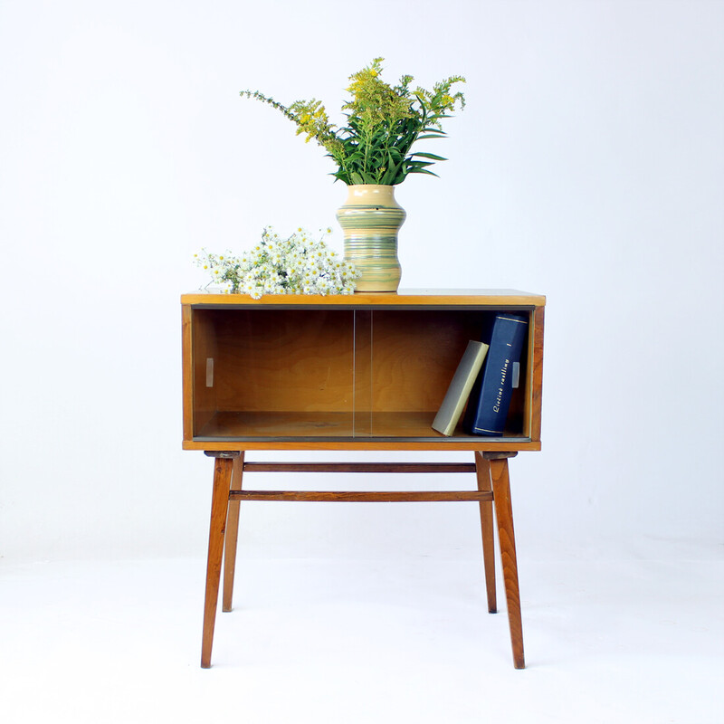 Vintage walnut and glass cabinet by Drevovyroba, Czechoslovakia 1969s