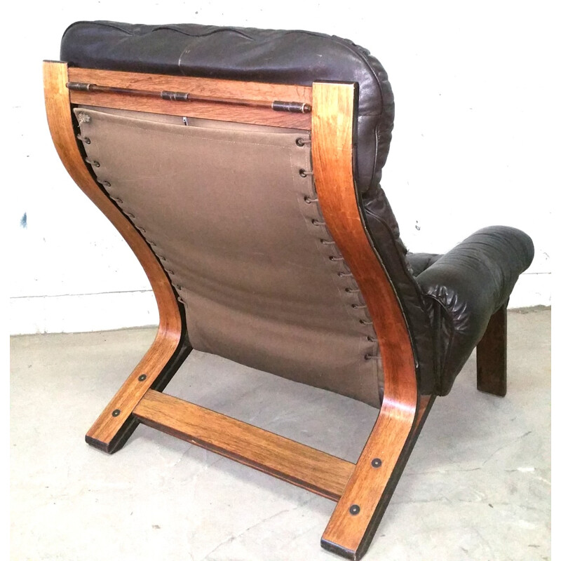 RyBo leather and rosewood armchair, Oddvin RYKKEN - 1970s