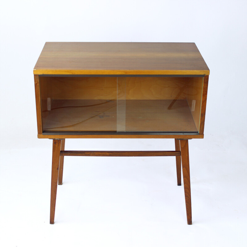 Vintage walnut and glass cabinet by Drevovyroba, Czechoslovakia 1969s