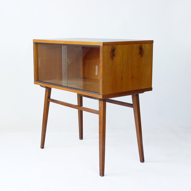 Vintage walnut and glass cabinet by Drevovyroba, Czechoslovakia 1969s