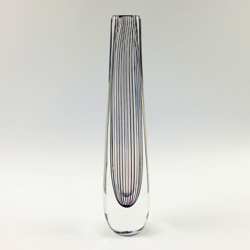 Mid century Scandinavian striped glass vase by Vicke Lindstrand for Kosta, Sweden 1950s