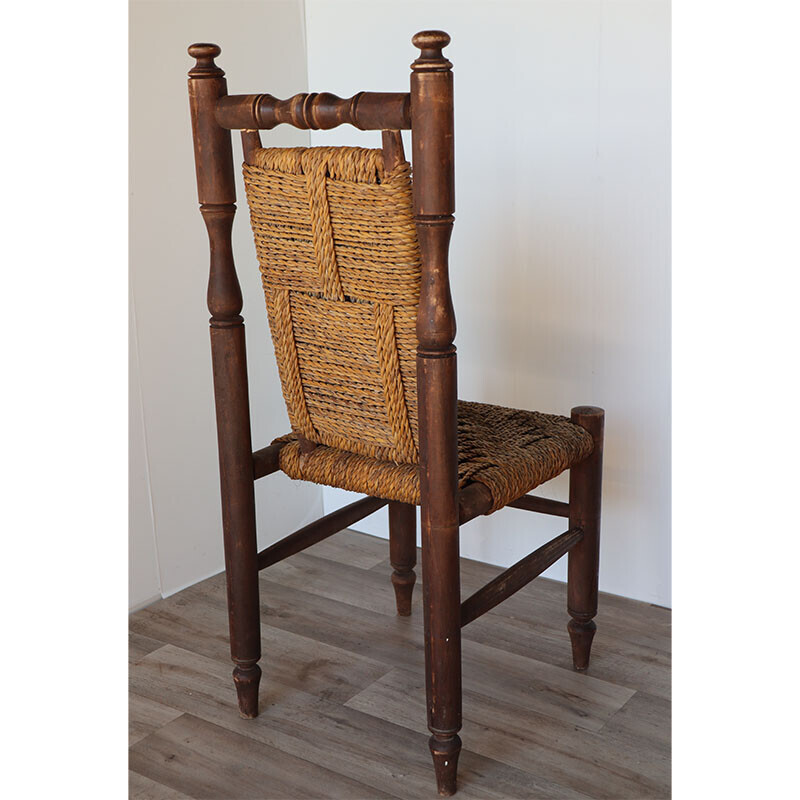 Set of 8 vintage wood and braided rope chairs, 1960