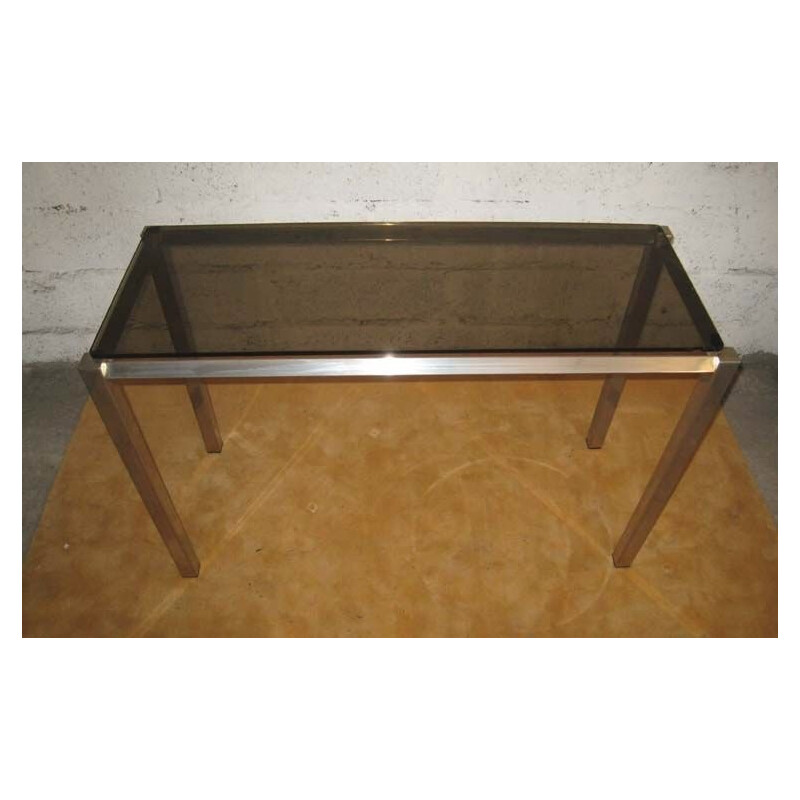 Mid century console table in metal and smoked glass - 1970s
