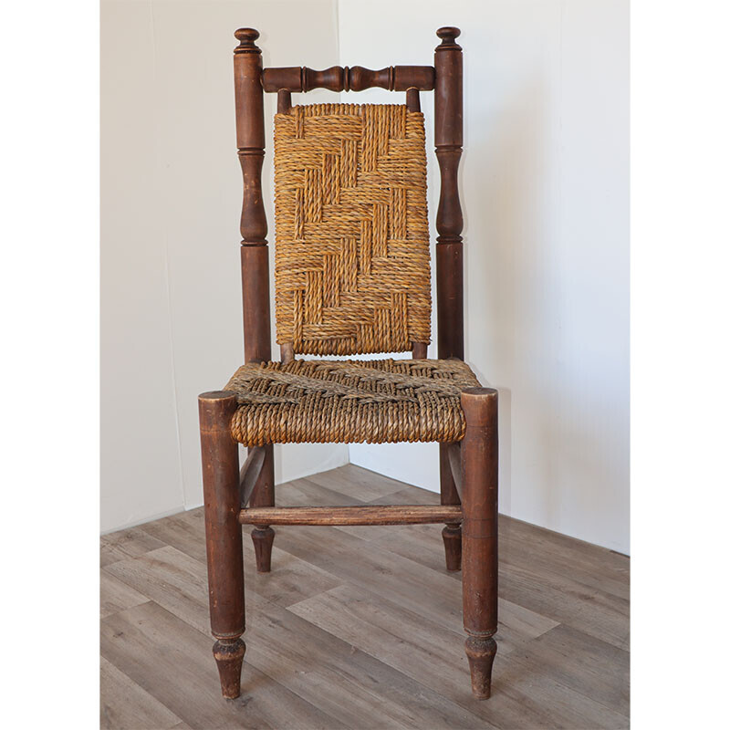 Set of 8 vintage wood and braided rope chairs, 1960