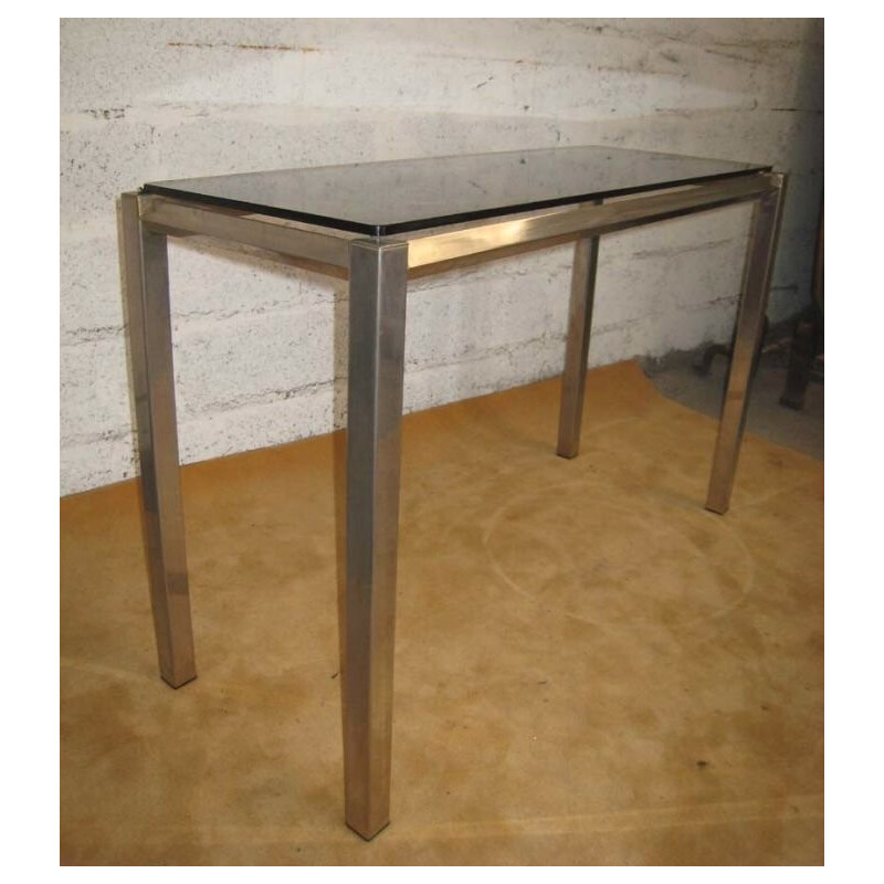 Mid century console table in metal and smoked glass - 1970s
