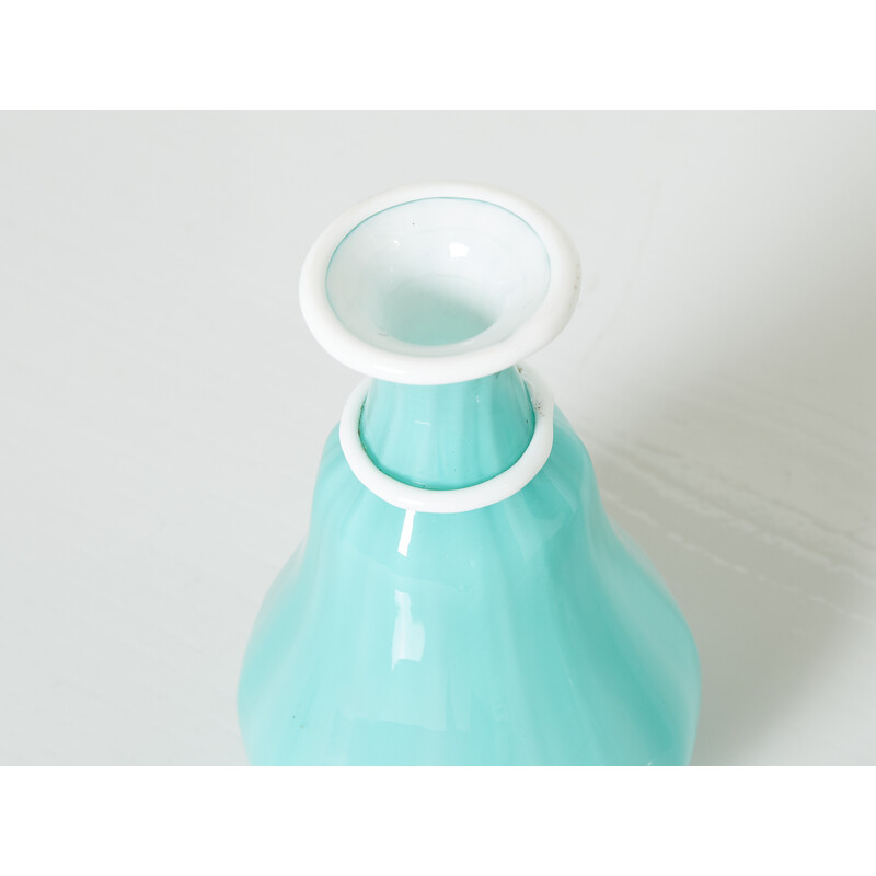 Vintage bottle in turquoise opal glass Murano by Barovier and Toso, 1950