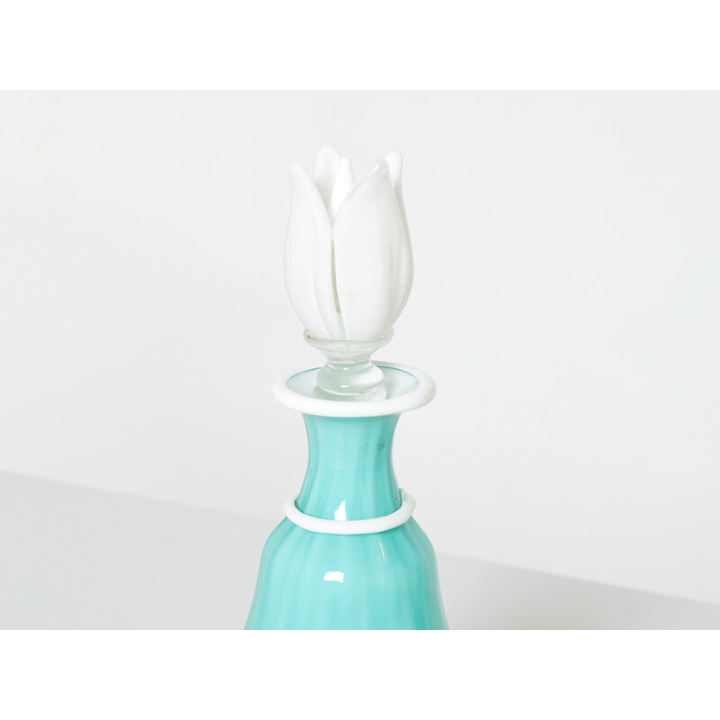 Vintage bottle in turquoise opal glass Murano by Barovier and Toso, 1950