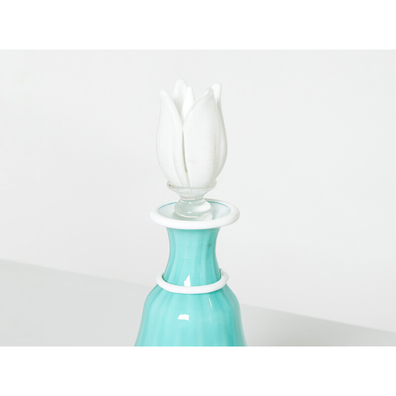 Vintage Flasche Flakon aus türkisfarbenem Murano Opalin-Glas von Barovier und Toso, 1950