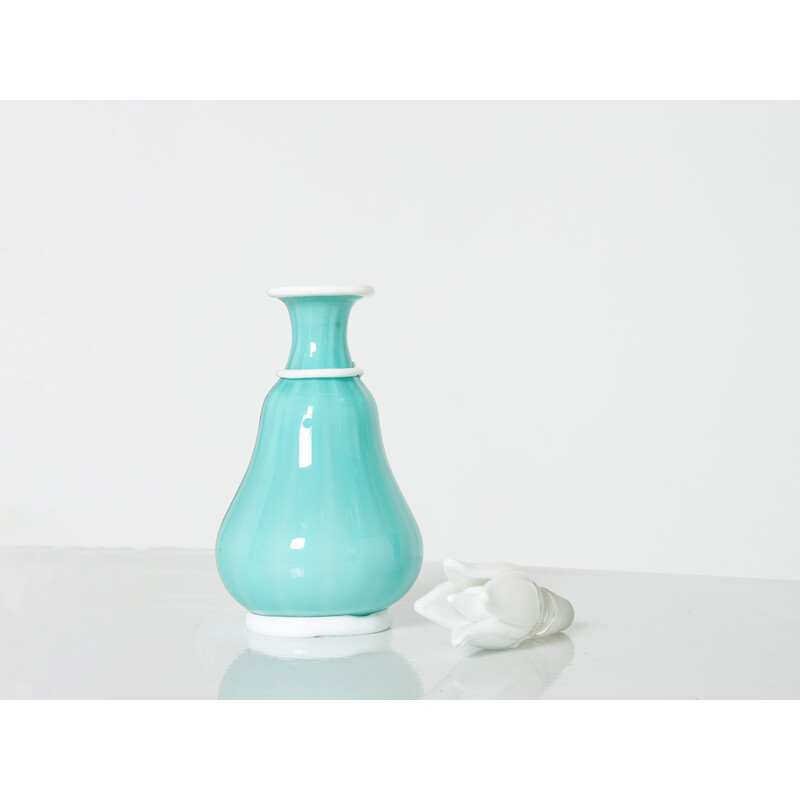 Vintage bottle in turquoise opal glass Murano by Barovier and Toso, 1950