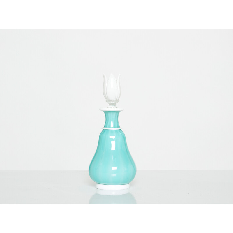 Vintage bottle in turquoise opal glass Murano by Barovier and Toso, 1950