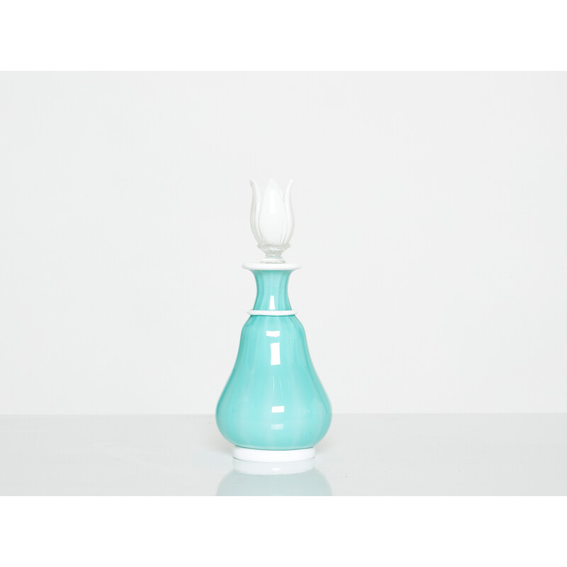 Vintage fles in turquoise opaline Murano glas van Barovier en Toso, 1950