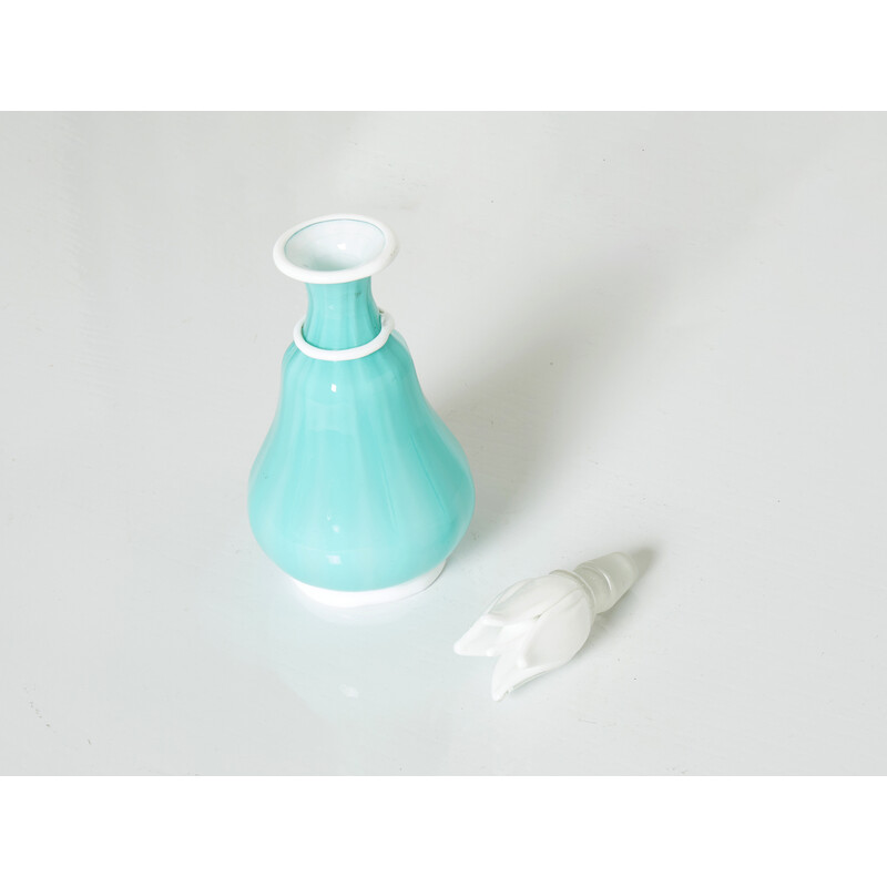 Vintage bottle in turquoise opal glass Murano by Barovier and Toso, 1950