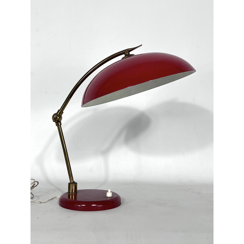 Lampe de table vintage en laiton et laque, 1950