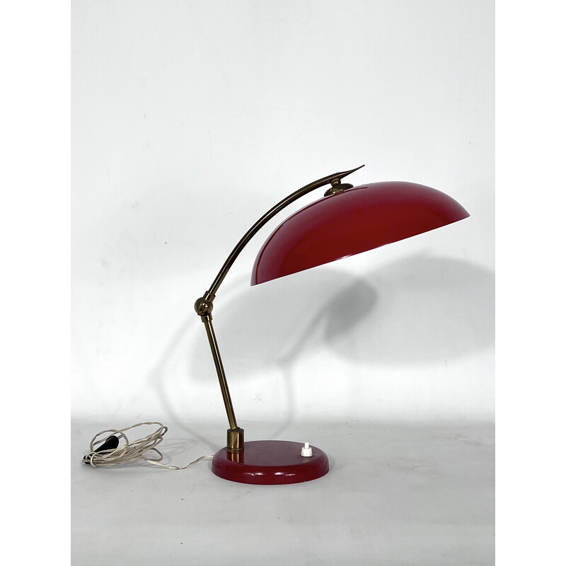 Lámpara de mesa vintage de latón y laca, 1950