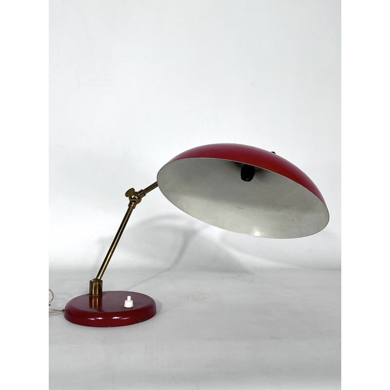 Lampada da tavolo vintage in ottone e lacca, 1950
