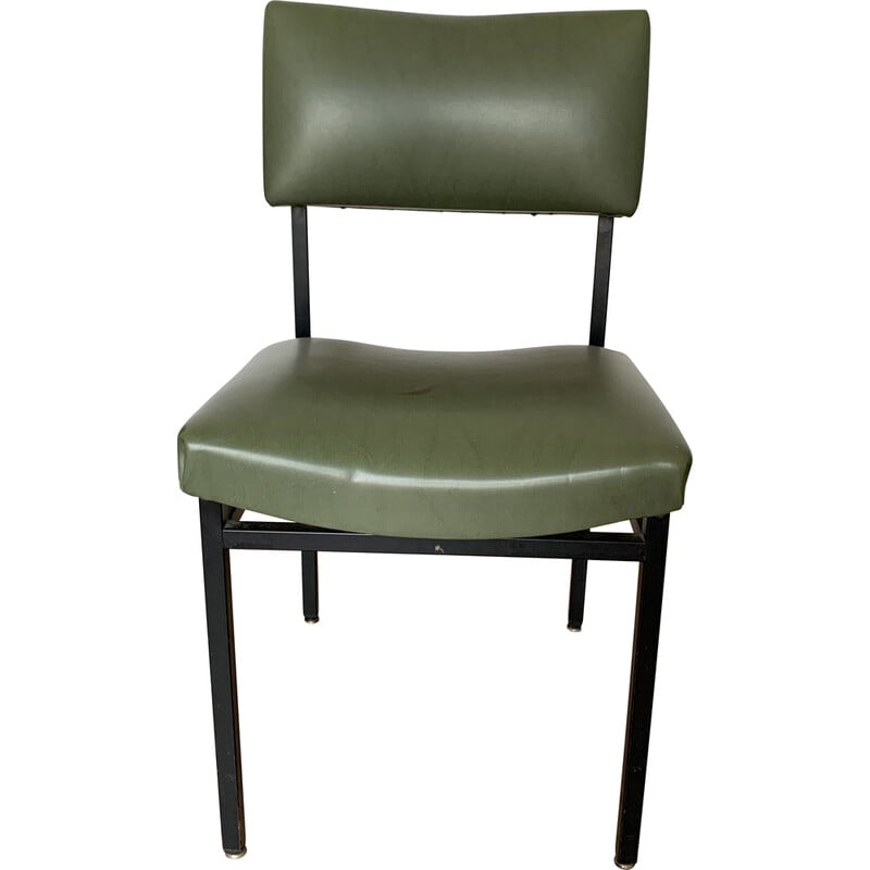 Chaise vintage en skaï vert et métal