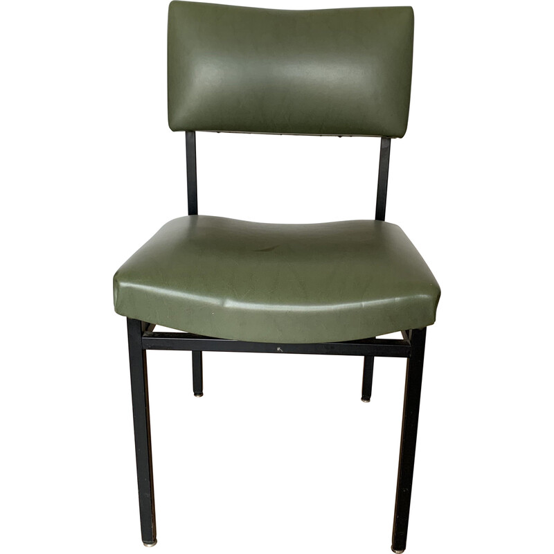 Vintage chair in green skai and metal