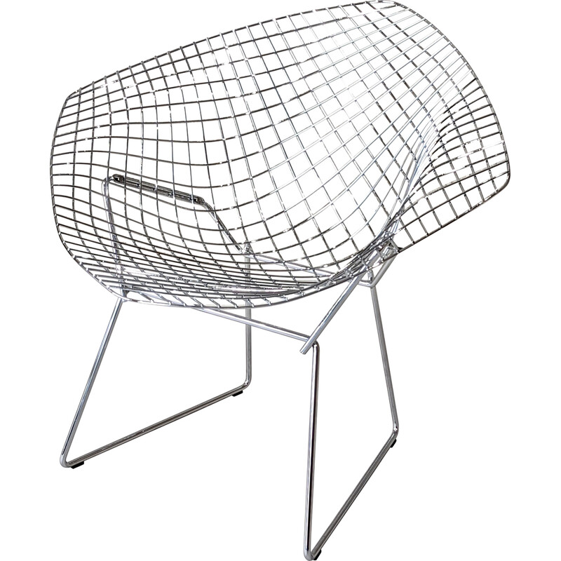 Vintage chrome steel diamond armchair by Harry Bertoia for Knoll, 1970